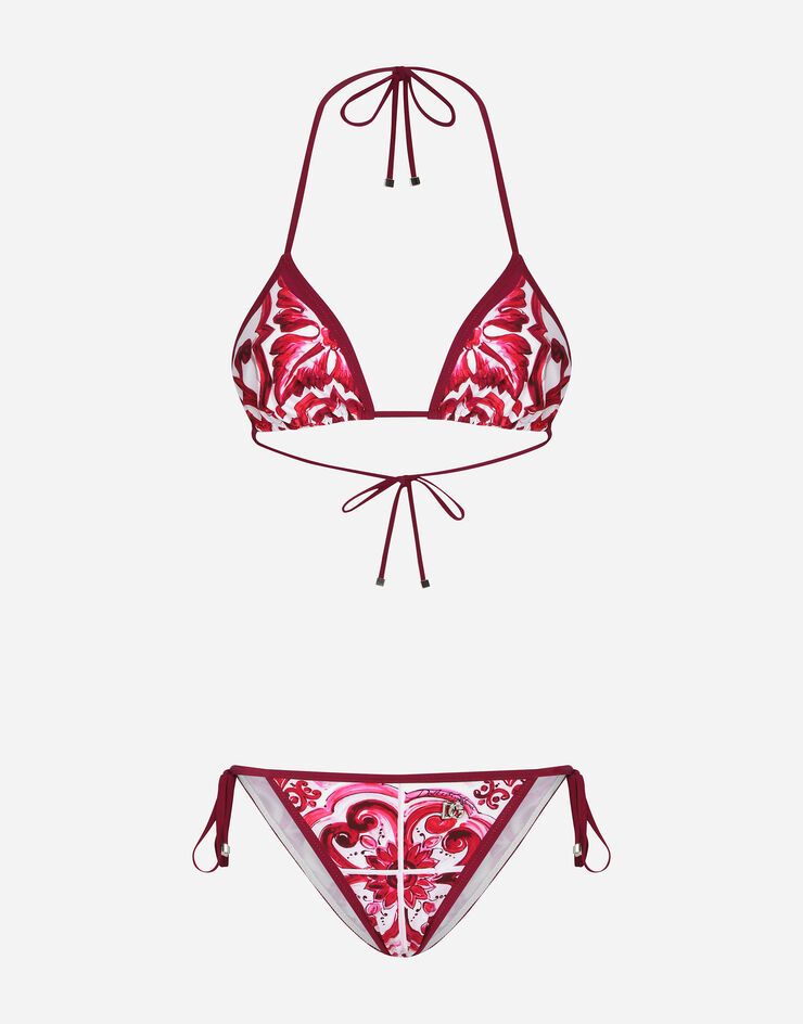 Dolce & Gabbana Majolica print triangle bikini Multicolor O8A02JONO19