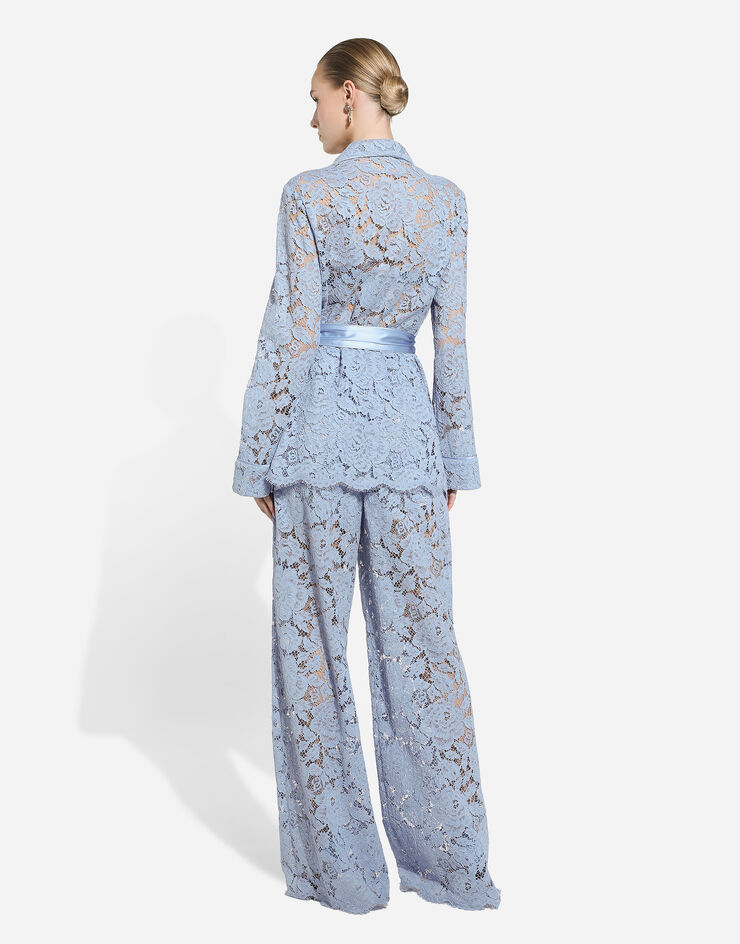 Dolce & Gabbana Floral cordonetto lace pajama shirt with DG logo Azure F5R56THLM7L