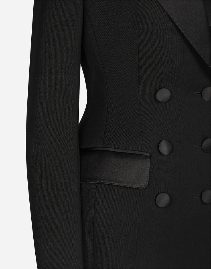 Dolce & Gabbana Long double-breasted Dolce tuxedo jacket in stretch wool Black F27CVTFUBGE