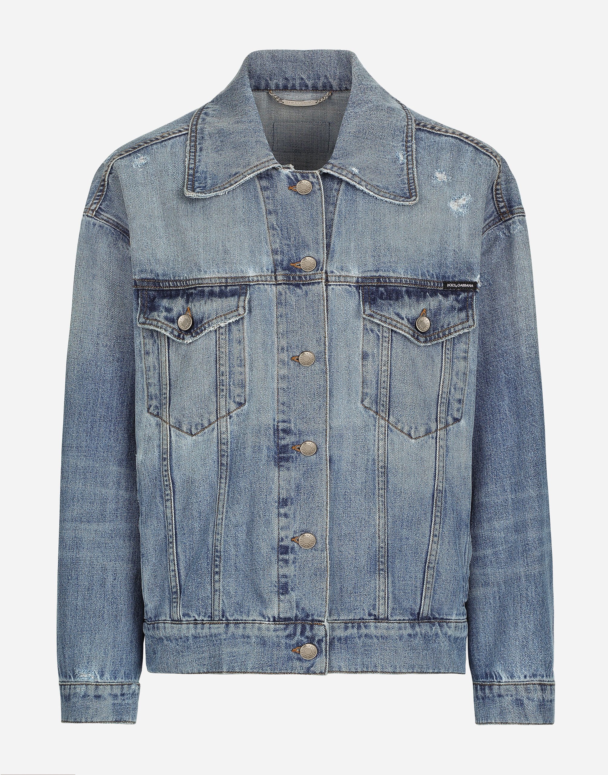 ${brand} Denim jacket with branded plate ${colorDescription} ${masterID}
