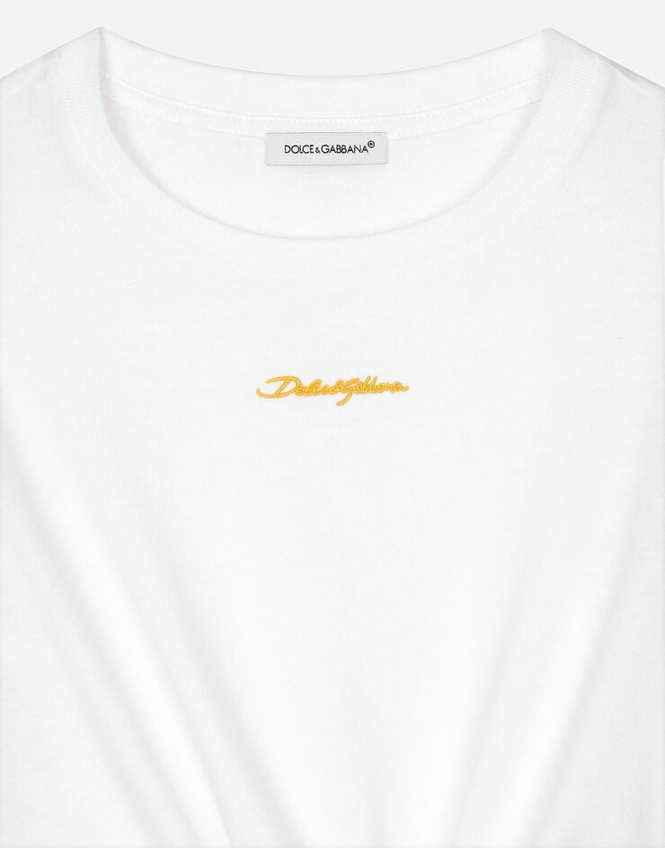 Dolce & Gabbana Jersey T-shirt with yellow majolica print and Dolce&Gabbana logo Multicolor L5JTNSG7NRH