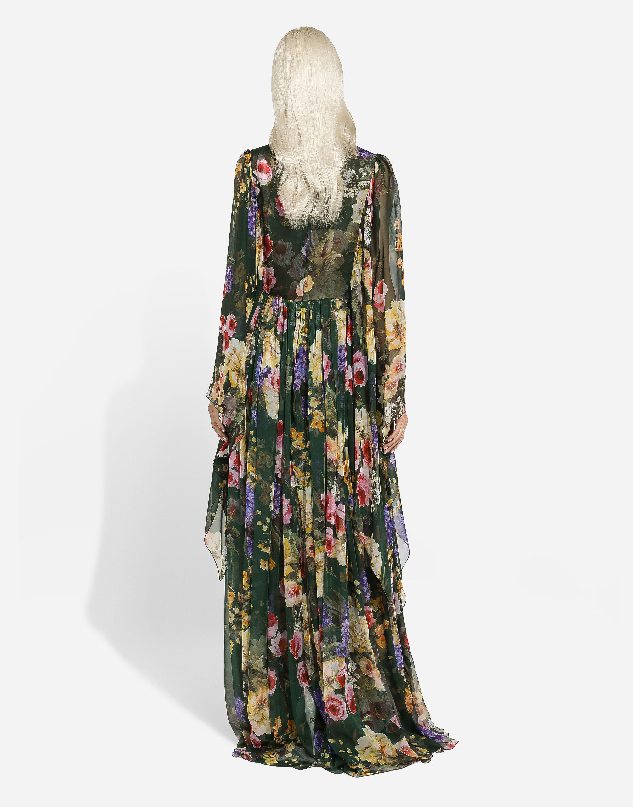 Long garden-print chiffon dress