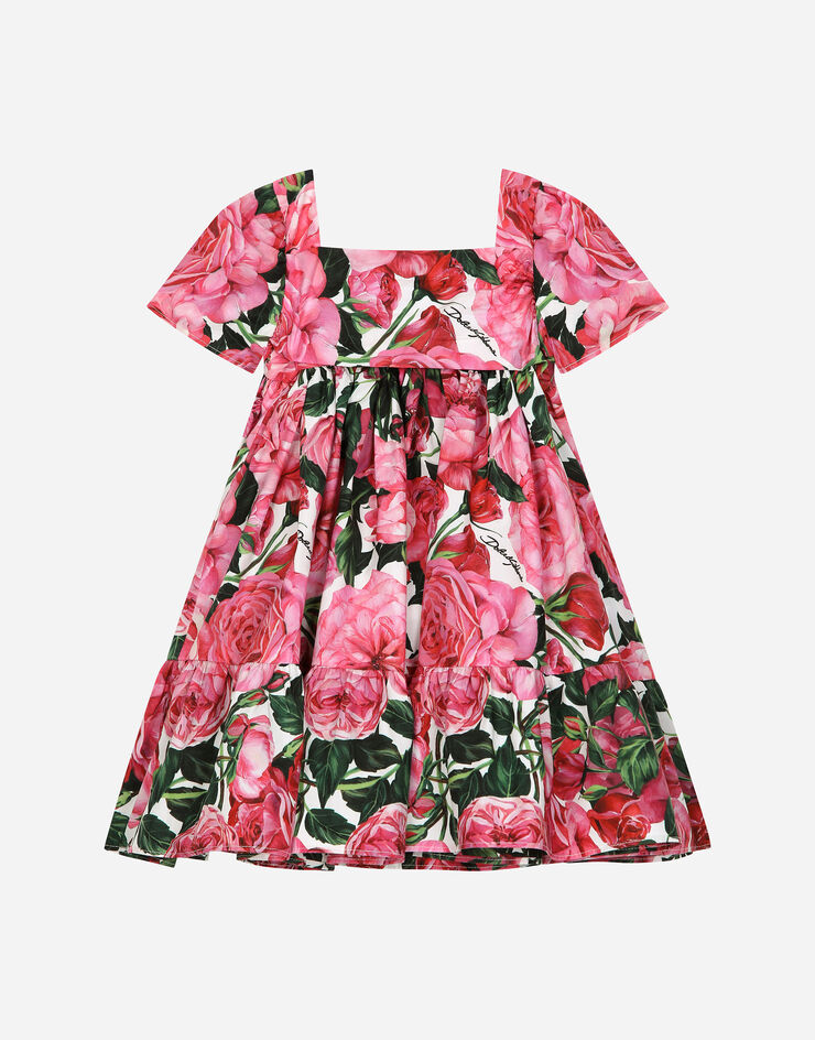 Dolce & Gabbana Poplin dress with rose print over a white background Print L24DA2HS5SD