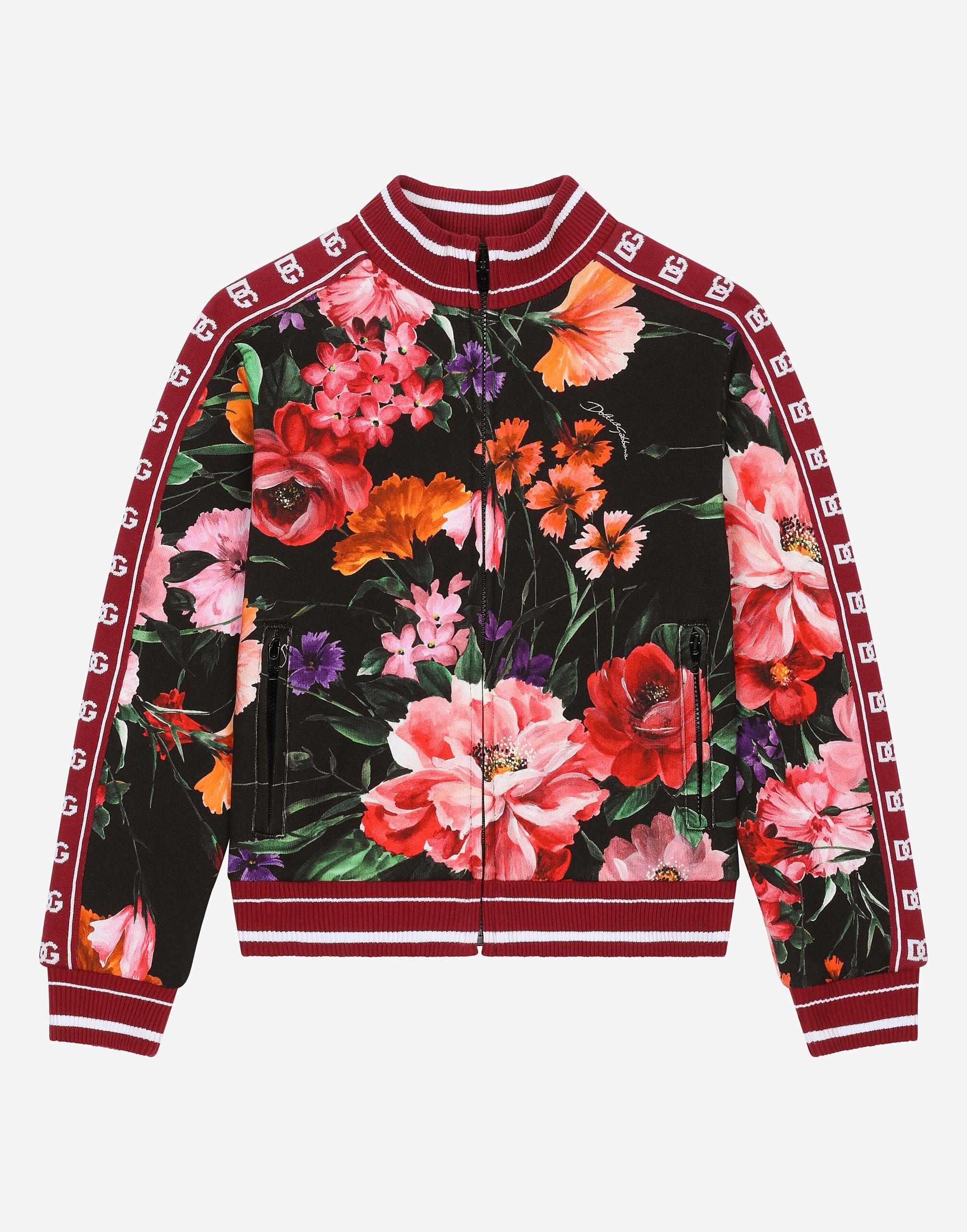 ${brand} Jersey sweatshirt with floral print over a black background ${colorDescription} ${masterID}