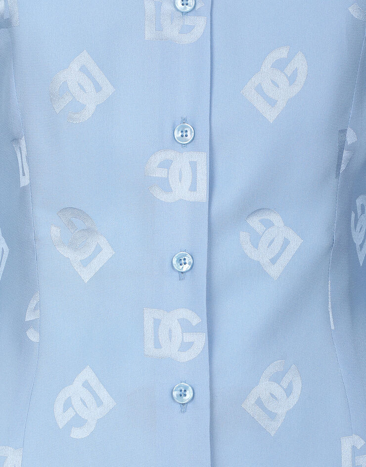 Dolce & Gabbana Silk jacquard shirt with all-over DG logo Azure F5Q69TFJ1JO