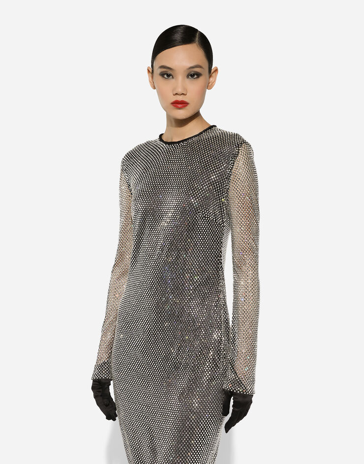 Dolce & Gabbana Langes Kleid aus Crystal-Mesh Silber F6JRRTHLSA0