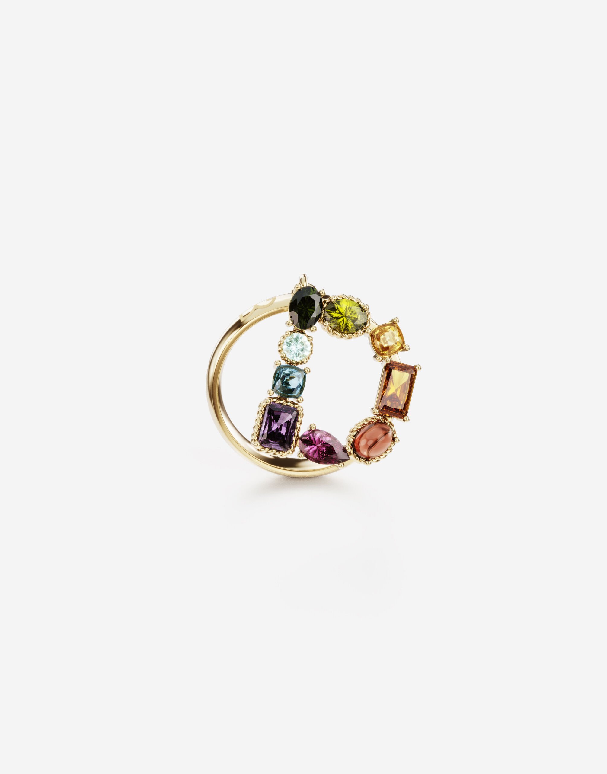 ${brand} Rainbow alphabet D ring in yellow gold with multicolor fine gems ${colorDescription} ${masterID}