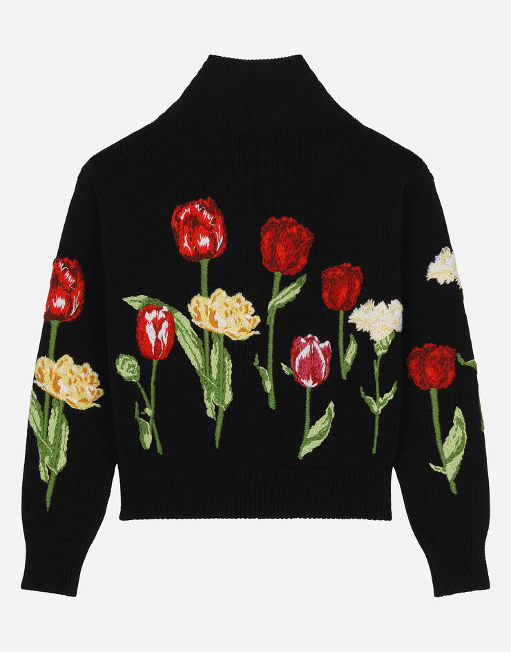 Dolce & Gabbana Knit cardigan with tulip details and Dolce&Gabbana logo Blue L5KWL2JBCDT