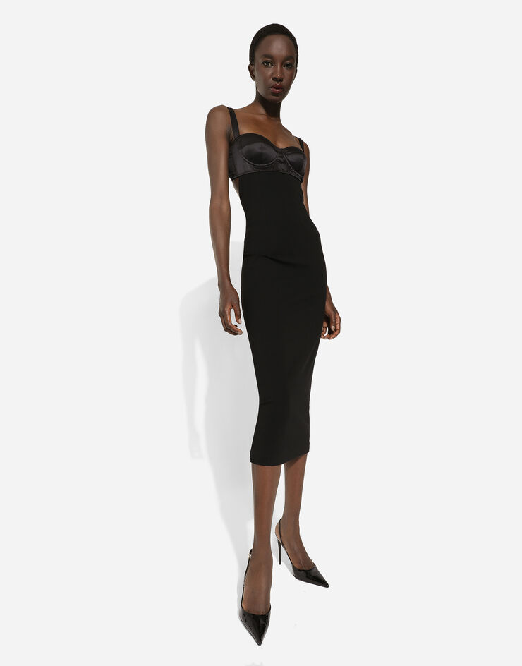 Jersey midi dress with corset-style bra top in Black for
