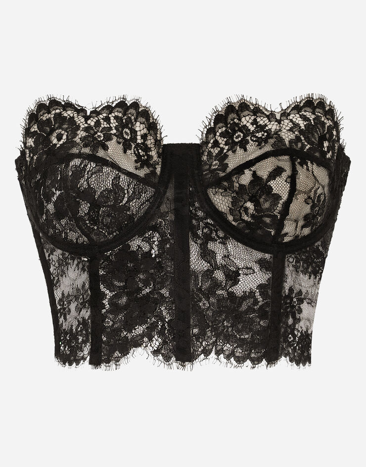 Lace-trimmed jacquard bustier in black - Dolce Gabbana
