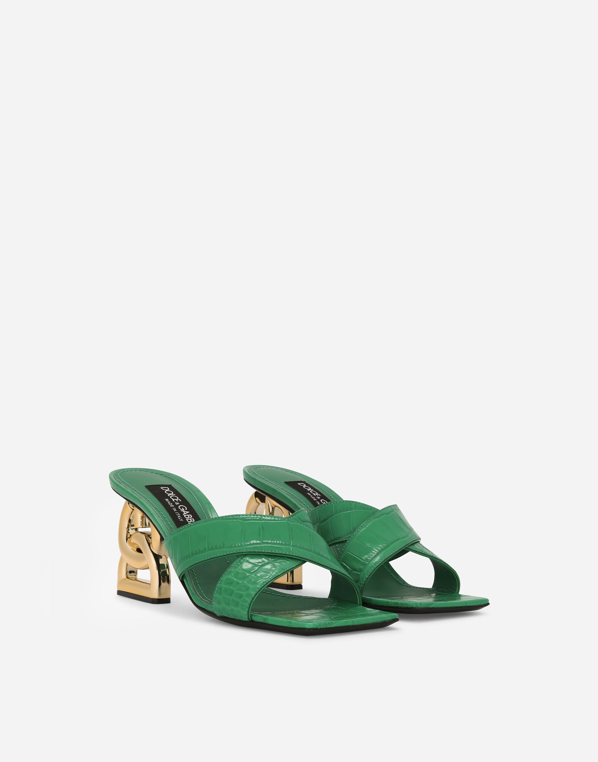 Crocodile-print calfskin mules with DG pop heel