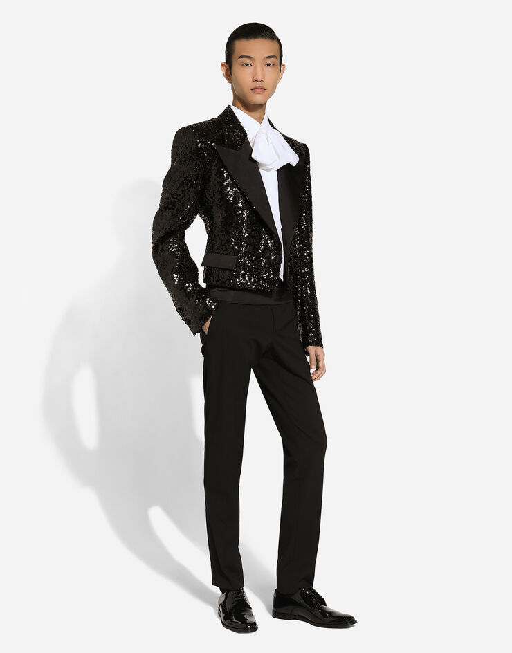 Dolce & Gabbana Short single-breasted jacket with sequin embellishment Black G2UC0TFLSGD