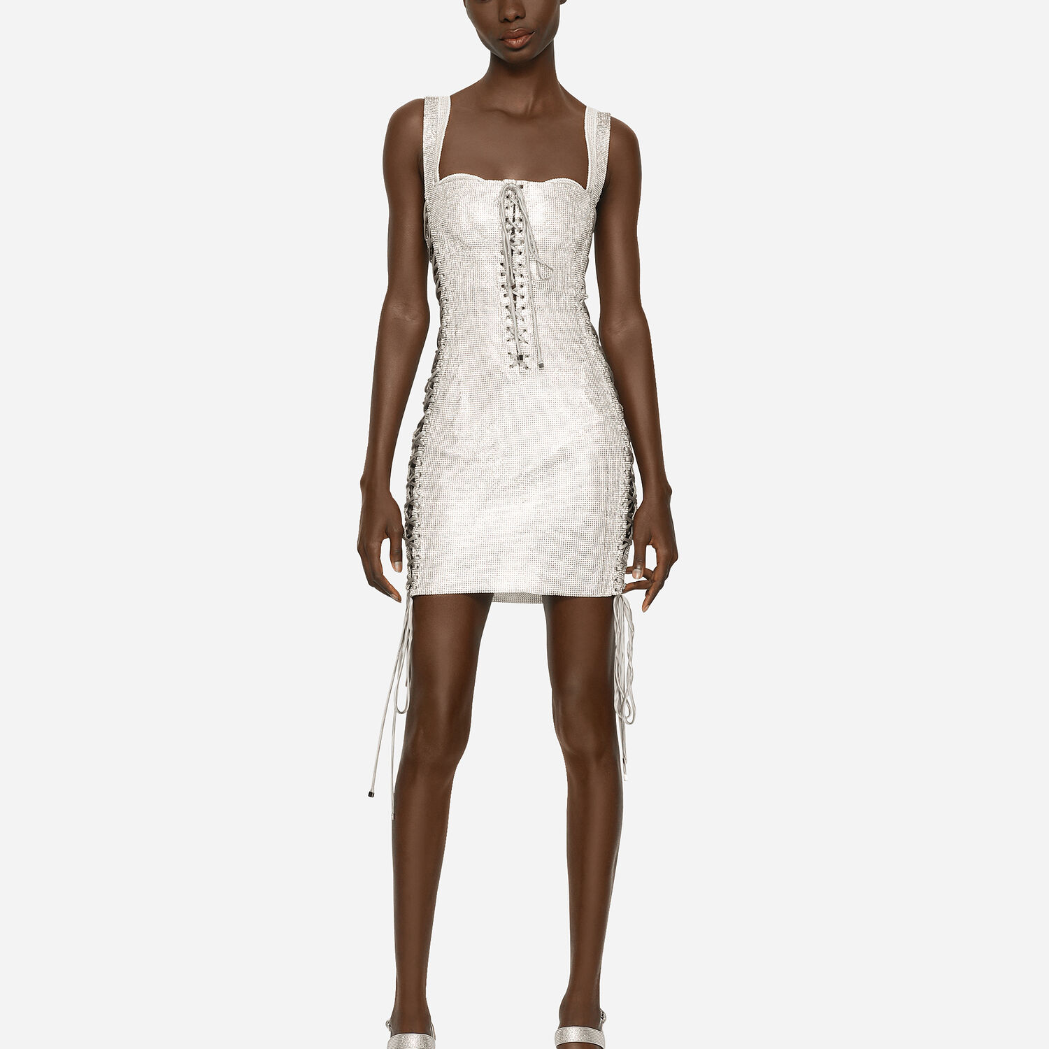 KIM DOLCE&GABBANA Crystal mesh minidress with laces and eyelets in  Multicolor for