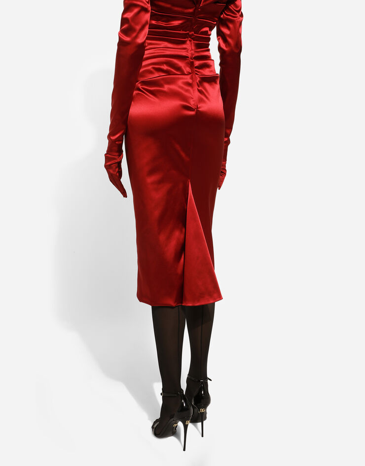 Dolce&Gabbana Robe mi-longue drapée en satin Rouge F6DJFTFURAD