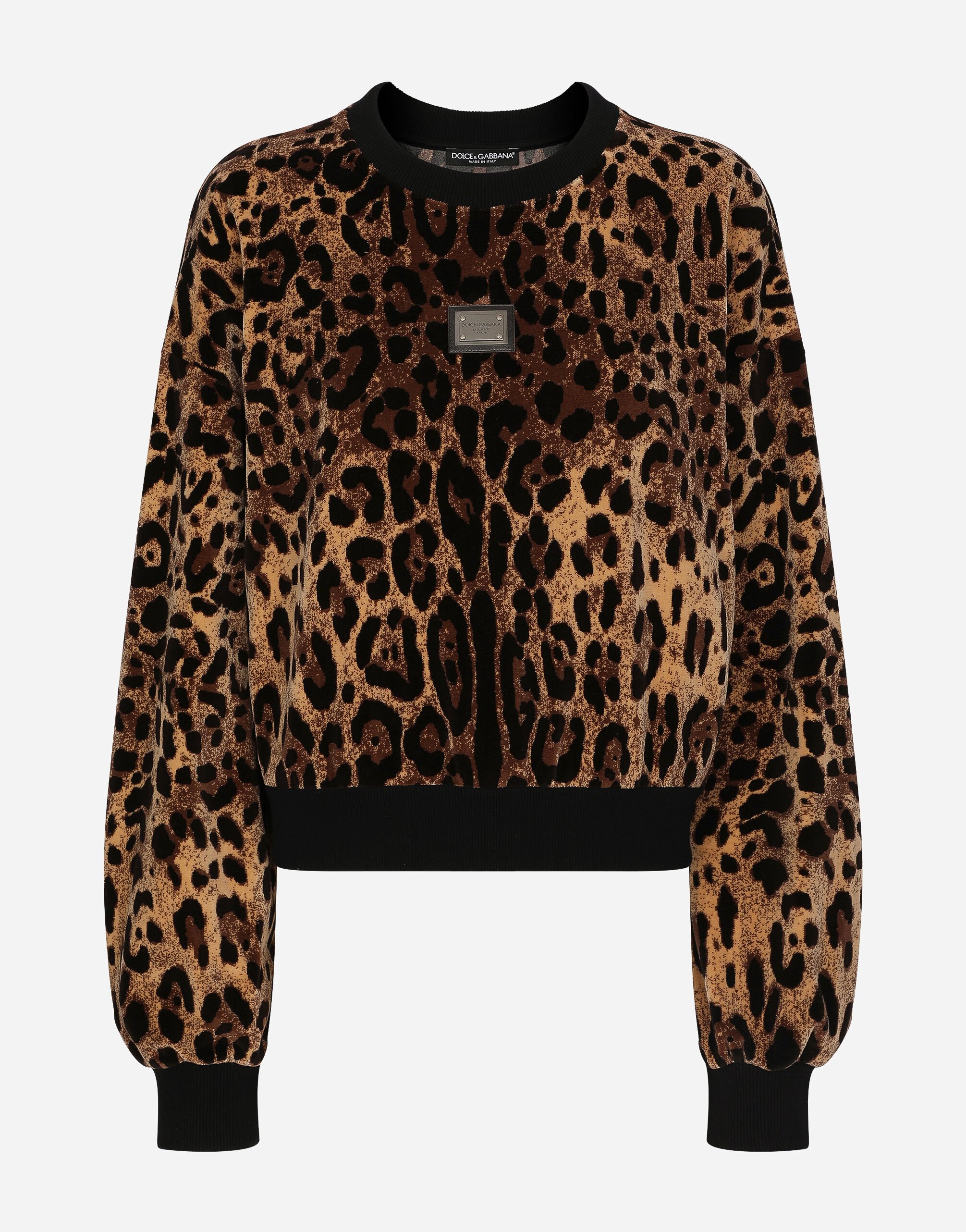 ${brand} Round-neck chenille sweatshirt with jacquard leopard design ${colorDescription} ${masterID}