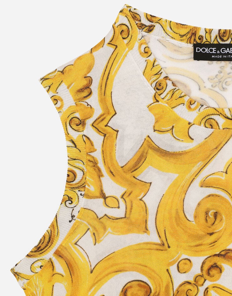 Dolce & Gabbana 마욜리카 프린트 민소매 실크 스웨터 인쇄 FXT01TJAHKG