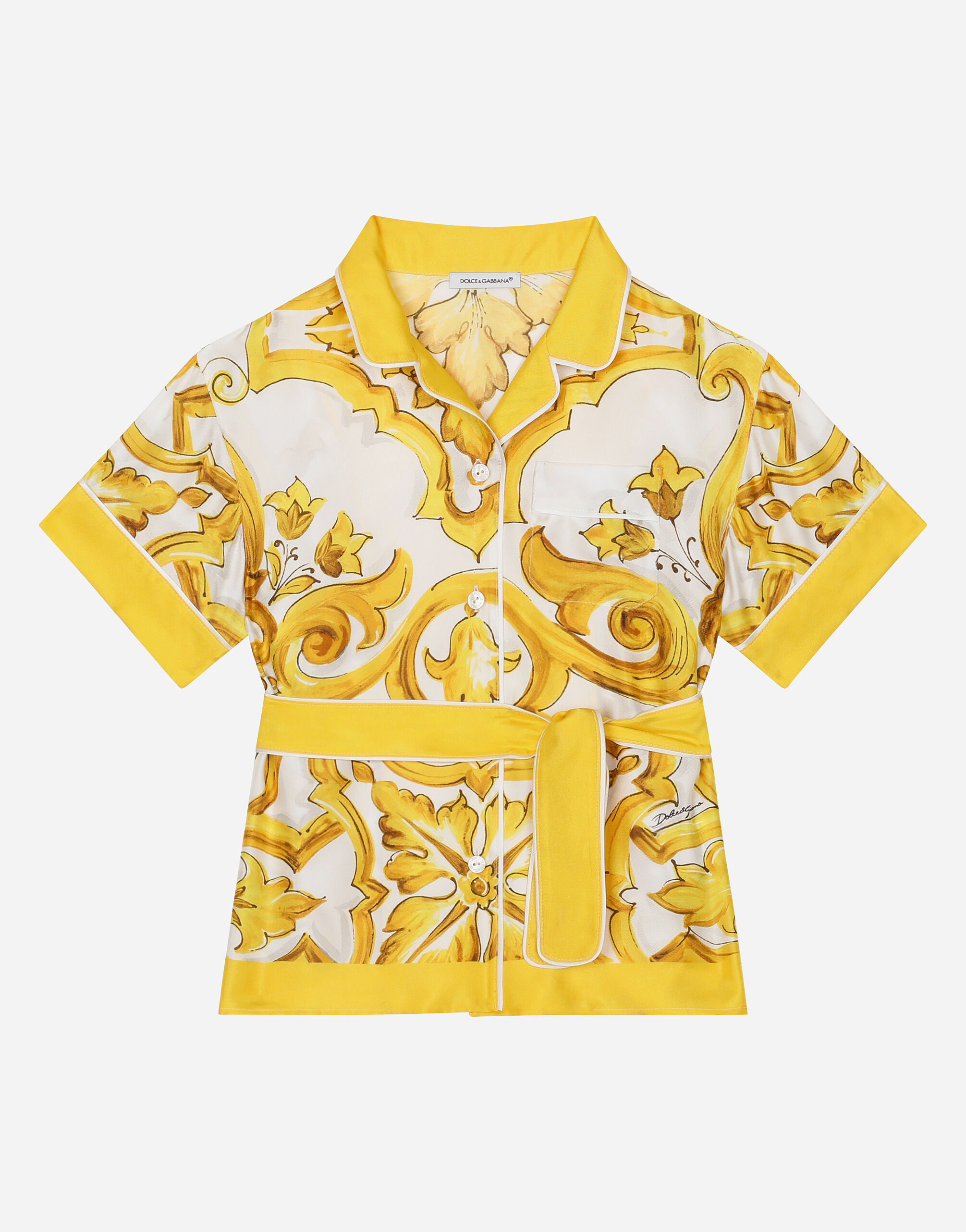 Dolce & Gabbana Twill shirt with yellow majolica print Blue L41F96LD725