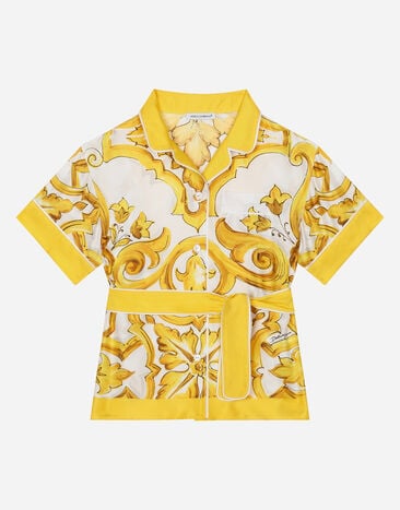Dolce & Gabbana 黄色马约利卡印花斜纹衬衫 版画 L54S05G7KXP