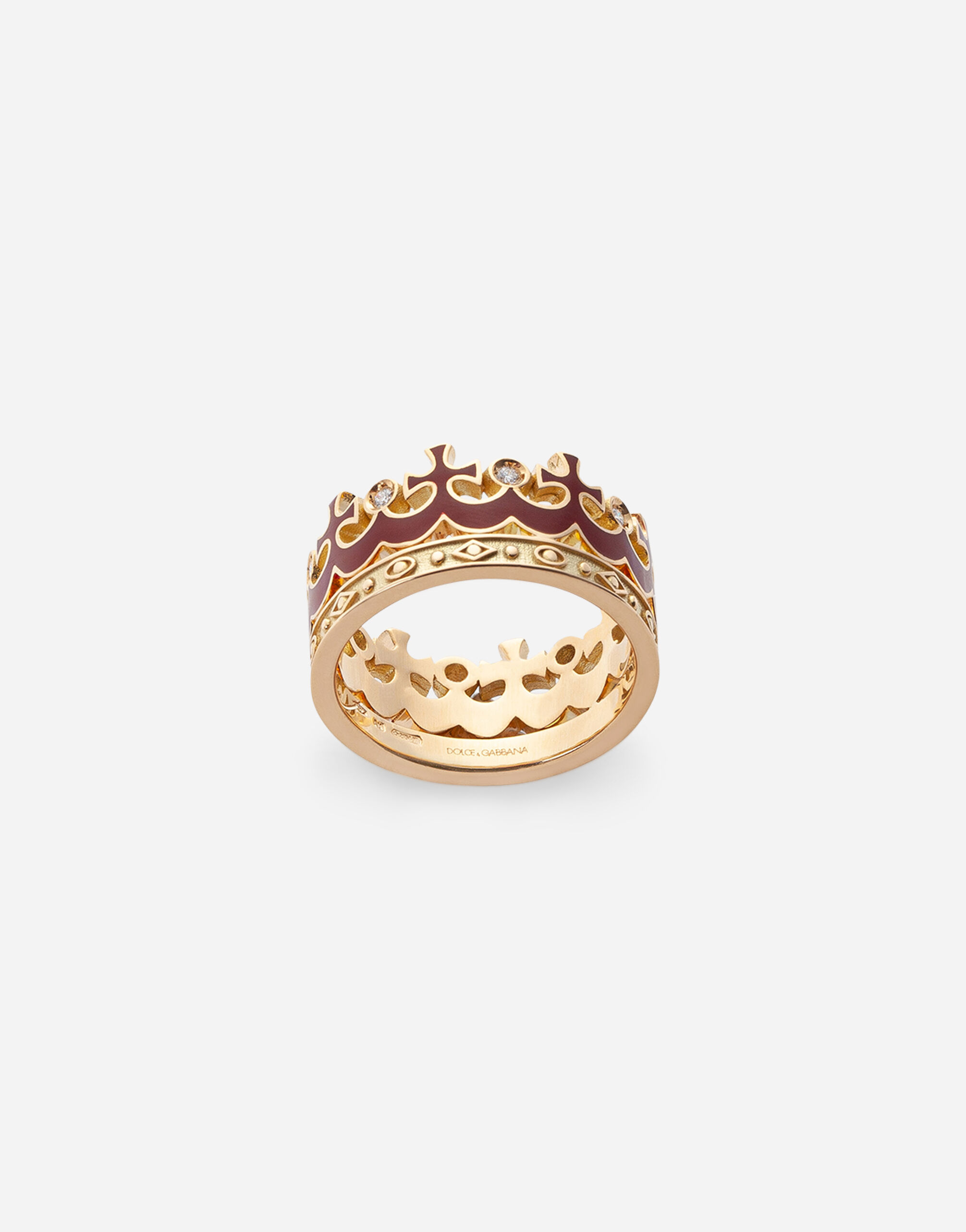 ${brand} Crown yellow gold ring with burgundy enamel crown and diamonds ${colorDescription} ${masterID}
