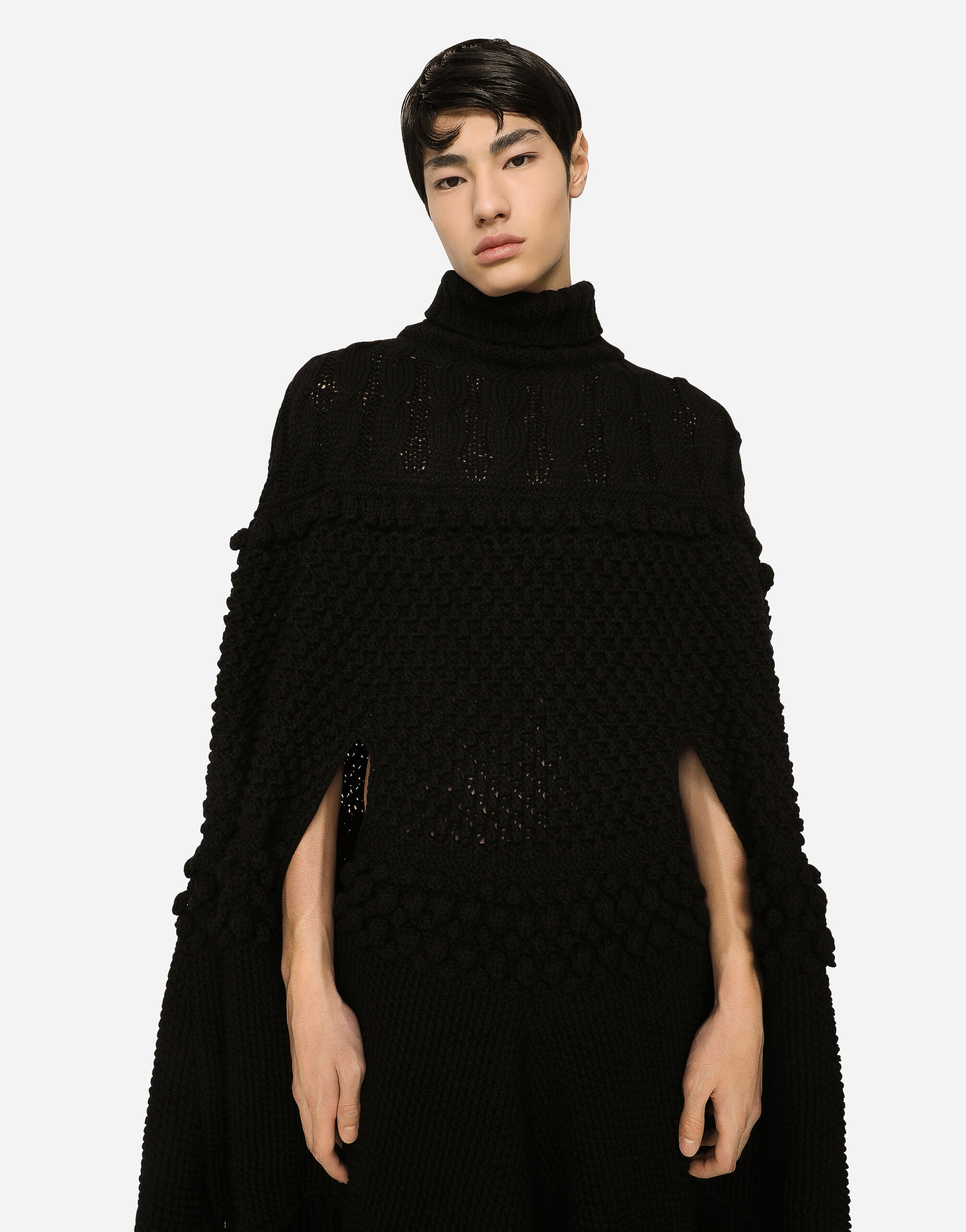 High-necked wool patchwork knit cape in Black for | Dolce&Gabbana® US