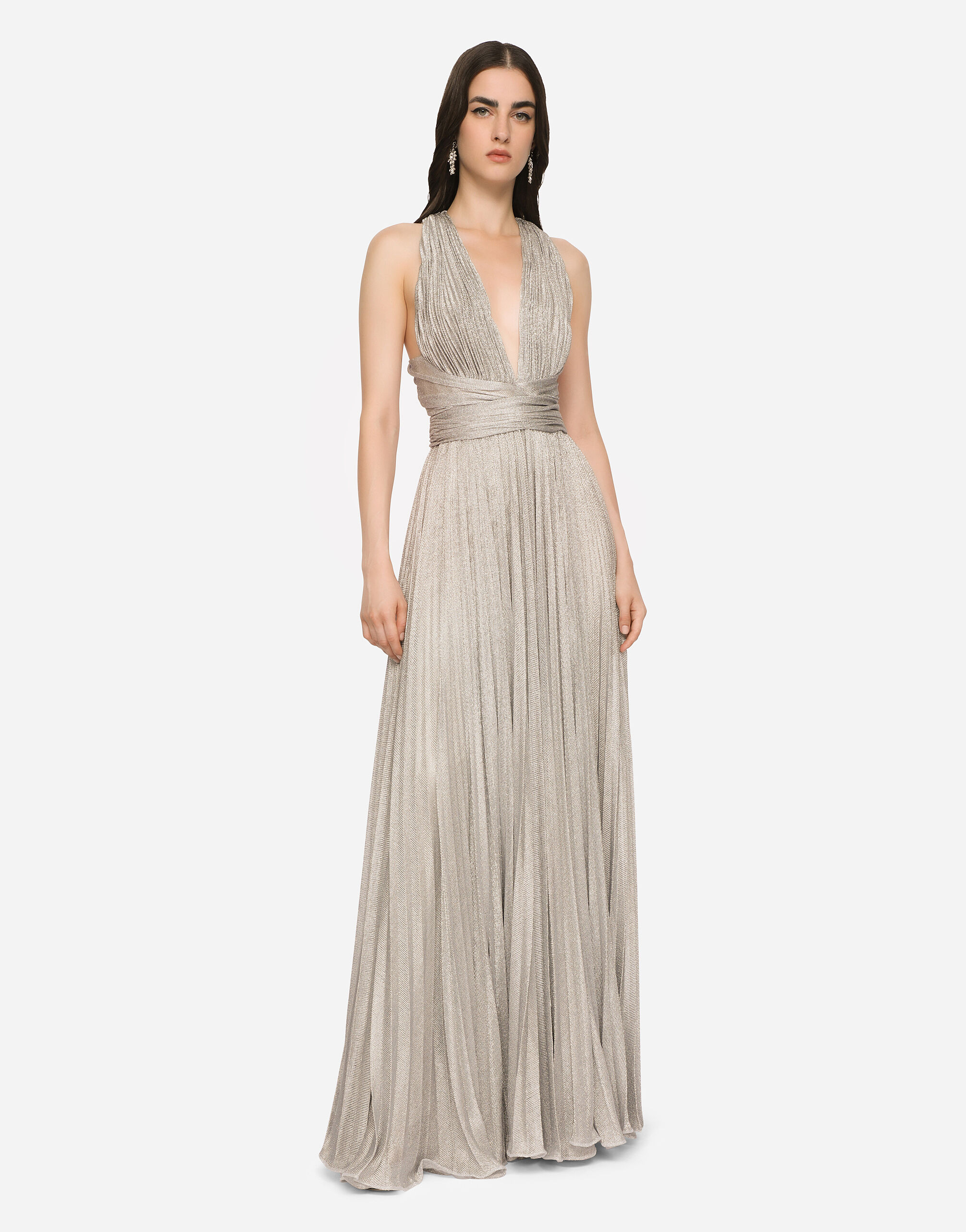 Long lamé knit dress in Silver for | Dolce&Gabbana® US