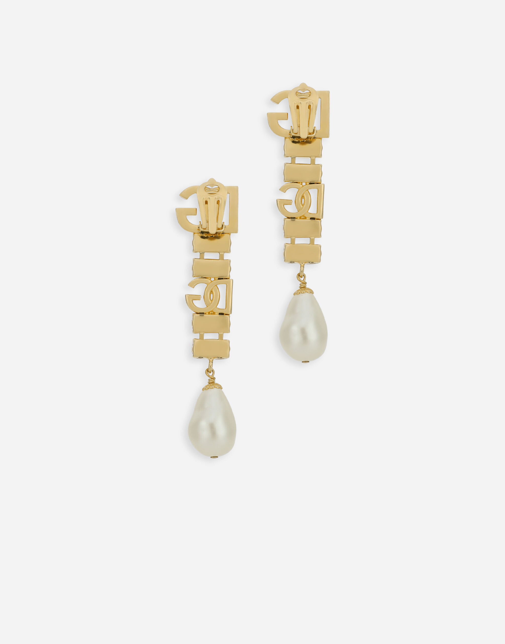 Drop earrings with pearls, rhinestones and DG logo in Gold for 