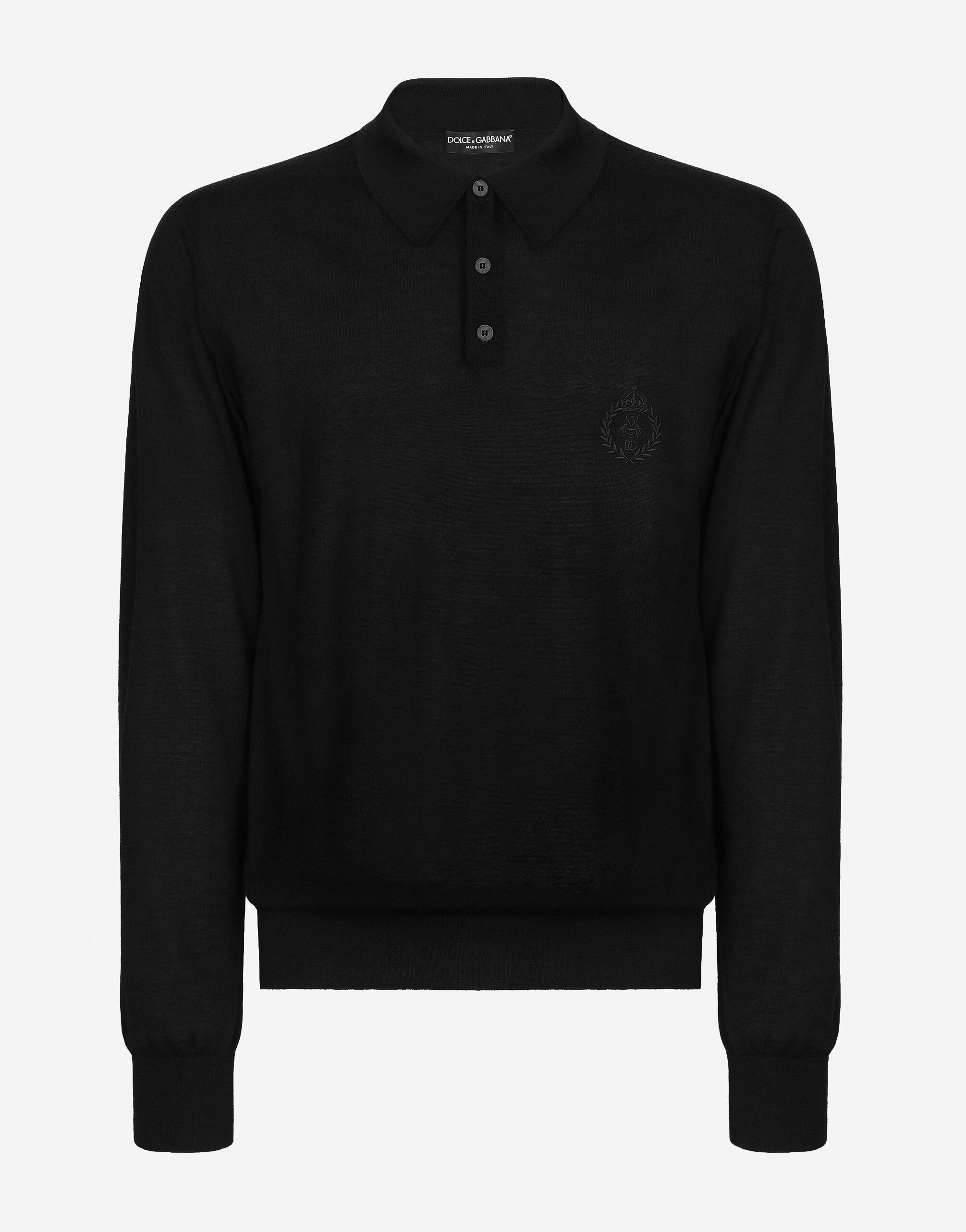 ${brand} Cashmere polo-style sweater with DG logo embroidery ${colorDescription} ${masterID}