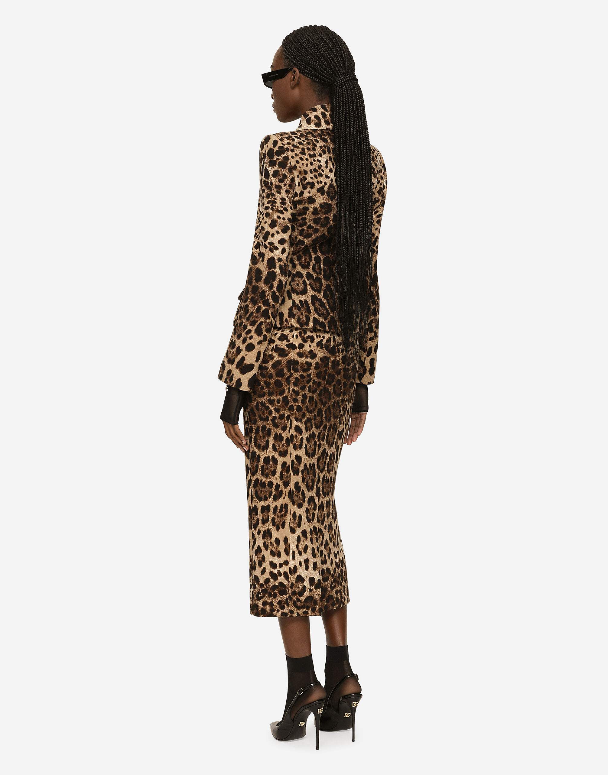 Dolce & Gabbana Single-breasted double crepe jacket with leopard print  female Animal Print