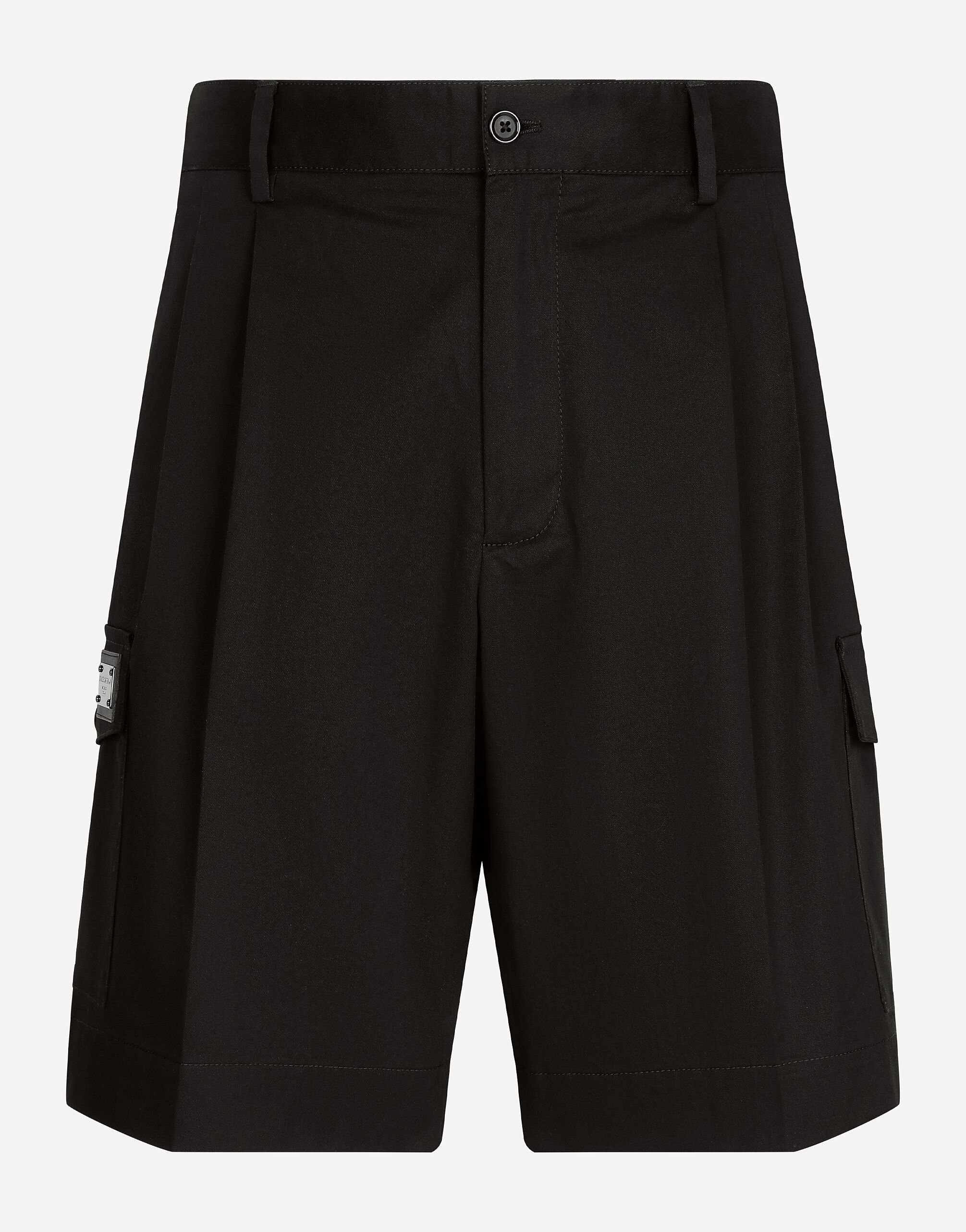 Dolce & Gabbana Stretch cotton gabardine cargo shorts with branded tag Blue GY07LDG8CR7