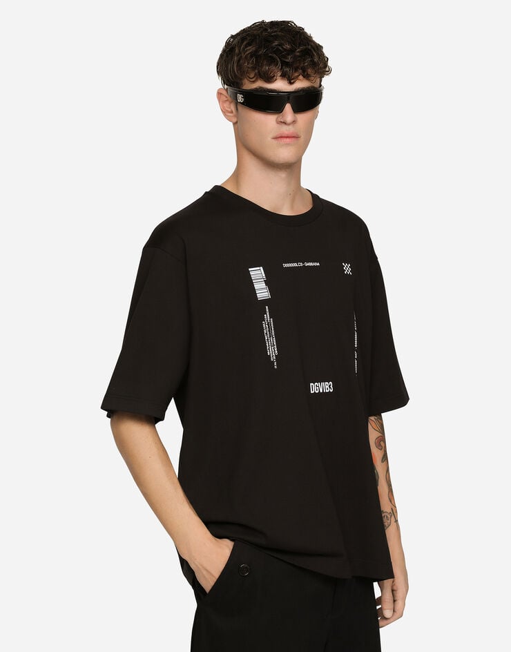 Dolce & Gabbana T-shirt jersey cotone stampa DGVIB3 e logo Nero G8PB8TG7K3B