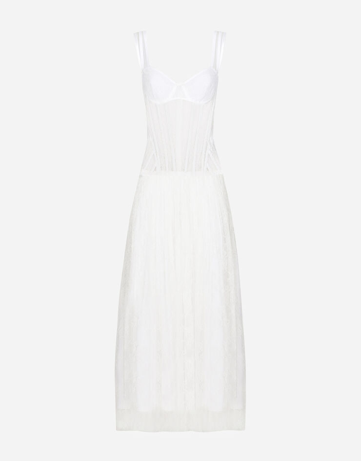 Dolce & Gabbana 束身衣细节蕾丝长款连衣裙 白 F6JHBTILMAP