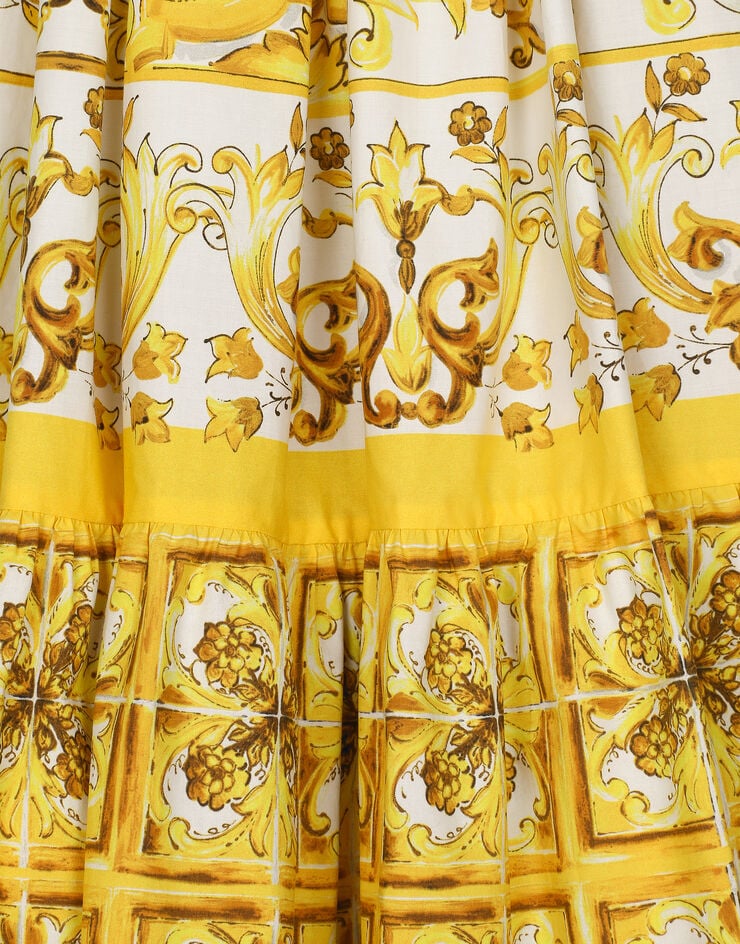Dolce & Gabbana Kleid aus Popeline mit gelbem Majolika-Print Drucken L53DE7G7EY0