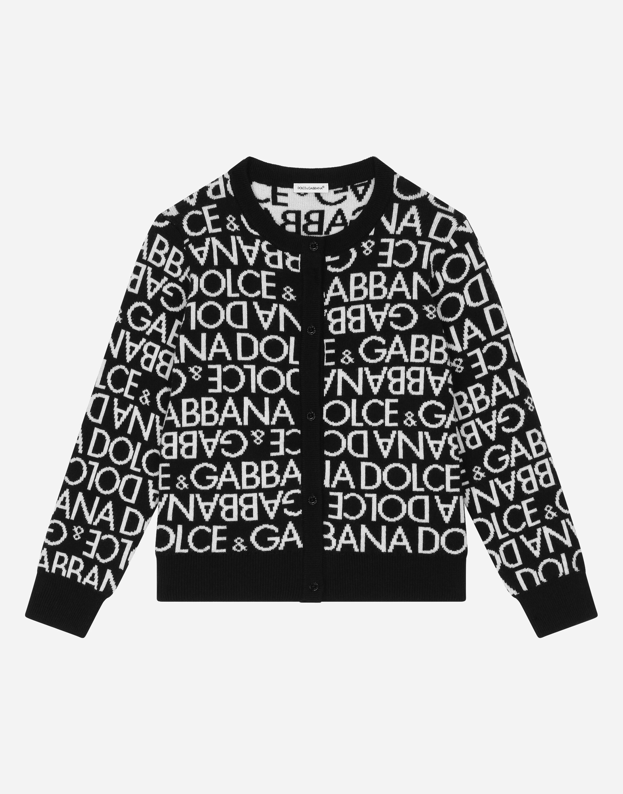 Dolce&Gabbana Cárdigan de punto con motivo integral del logotipo en jacquard Bordeaux L5KWH6JCVG9