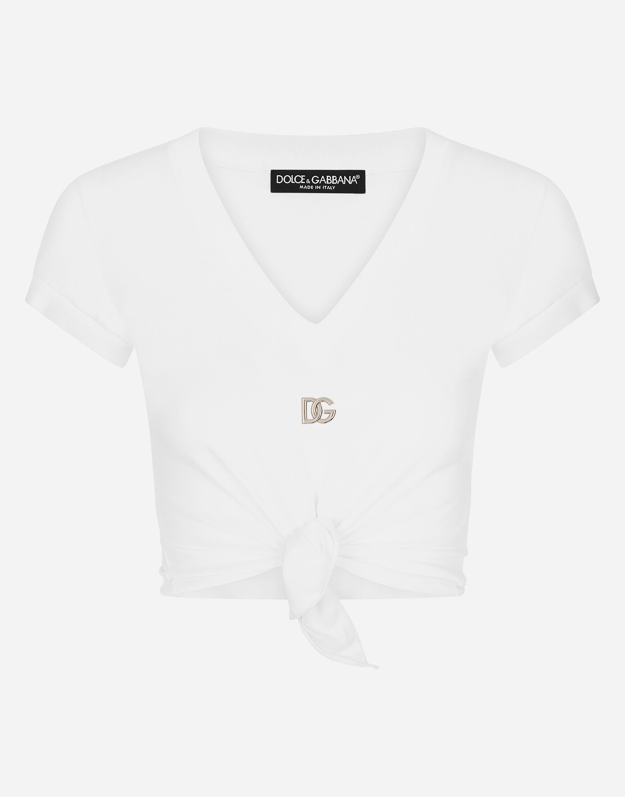 Dolce & Gabbana Camiseta de punto con nudo y logotipo DG Blanco F8V06TGDCK6