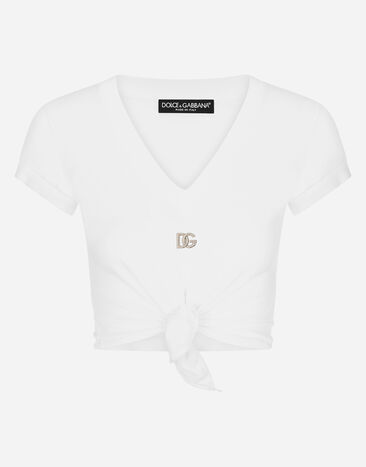 Dolce & Gabbana 매듭 디테일 & DG 로고 저지 티셔츠 화이트 BB7287AW576