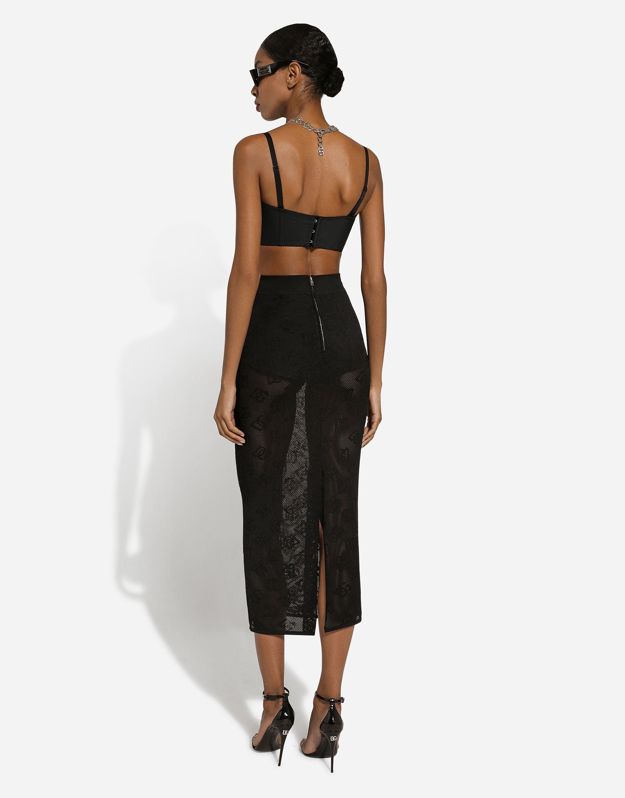 Dolce amp; Gabbana monogram-jacquard straight midi skirt - Black