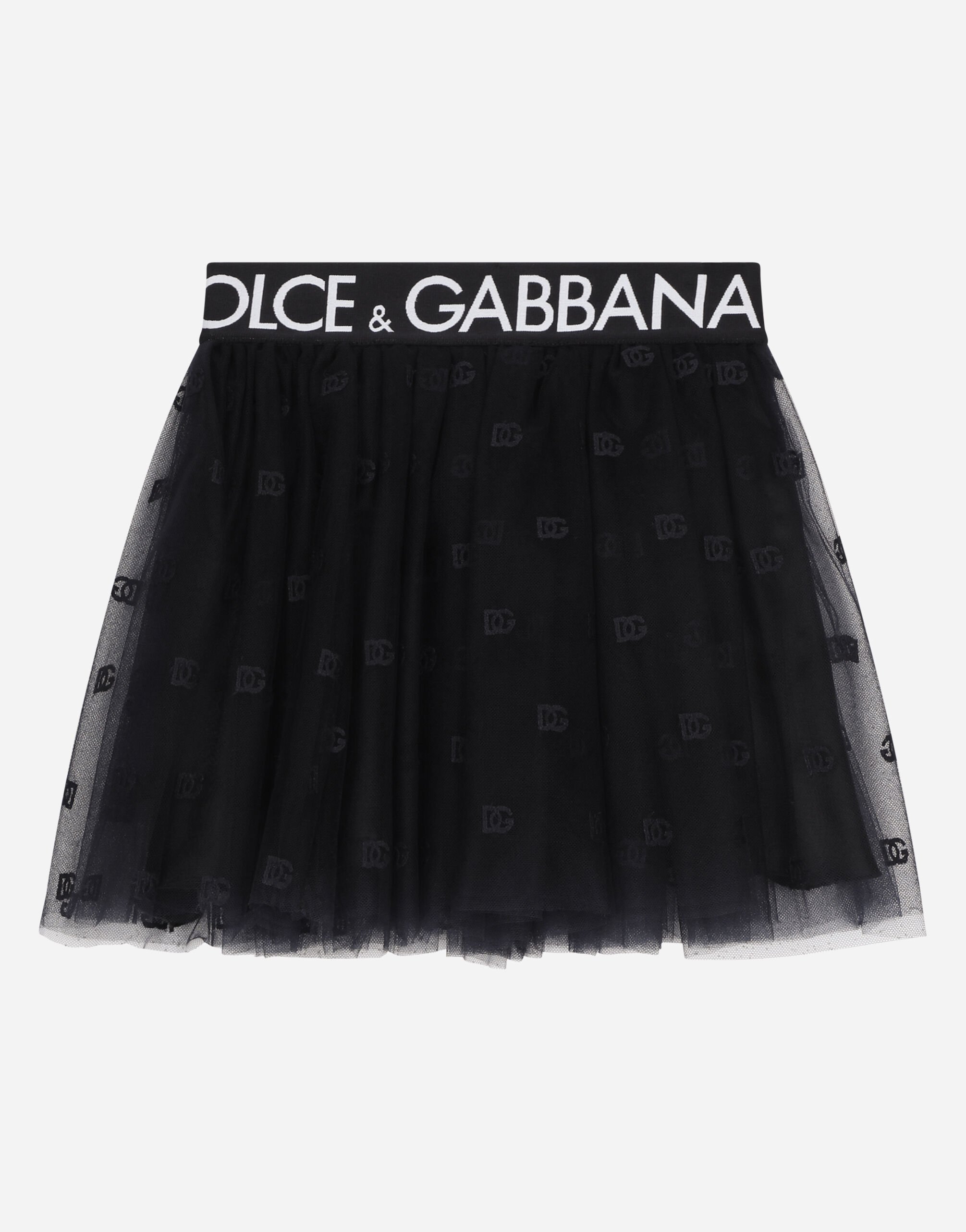 Dolce&Gabbana Mini-jupe en tulle multicouche avec élastique à logo Blanc L5JTKZG7JR4