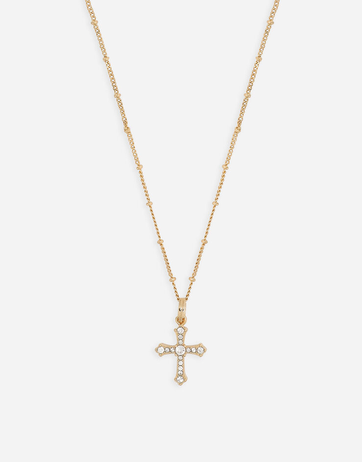 Dolce&Gabbana DG 徽标与水钻十字架串珠项链 金 WNP6X3W1111