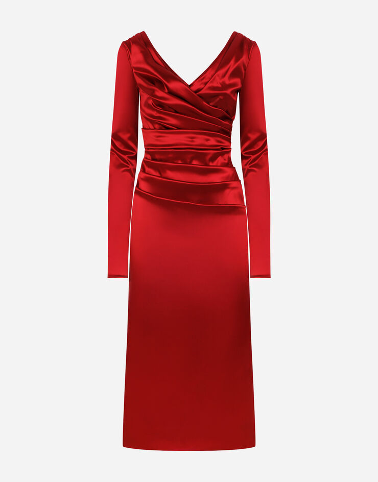 Dolce&Gabbana 드레이프 디테일 새틴 미드카프 드레스 레드 F6DJFTFURAD