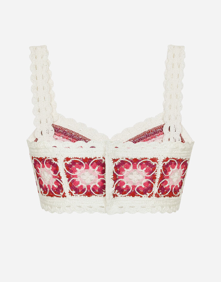 Dolce & Gabbana Brick-stitched crochet bustier top with Majolica print Multicolor FX381ZJBCAV