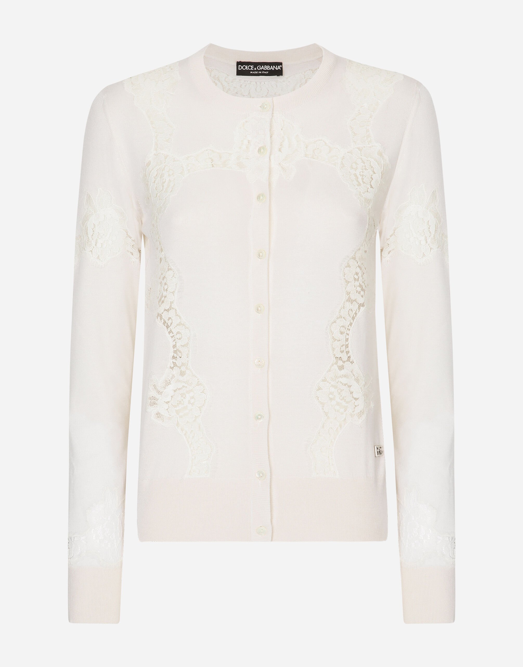 Dolce&Gabbana Cashmere and silk cardigan with lace inlay Gold WBP6C1W1111