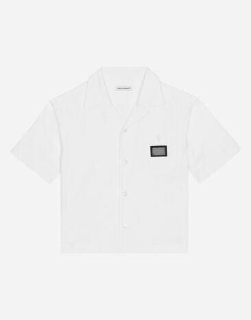 Dolce & Gabbana Stretch poplin shirt with logo tag Black EP0097AQ970