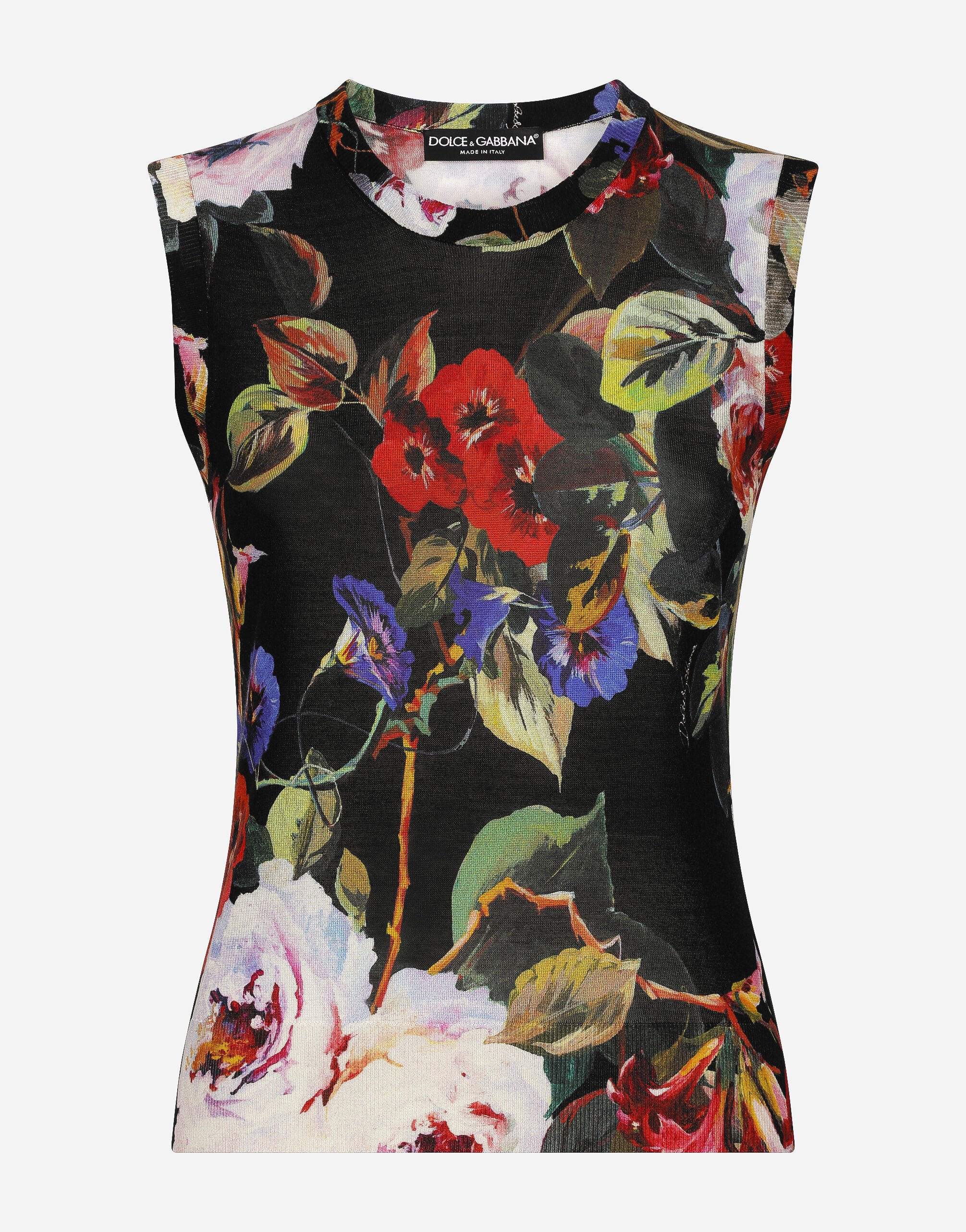 Dolce & Gabbana Silk tank top with rose garden print White FXZ05TJFMEB
