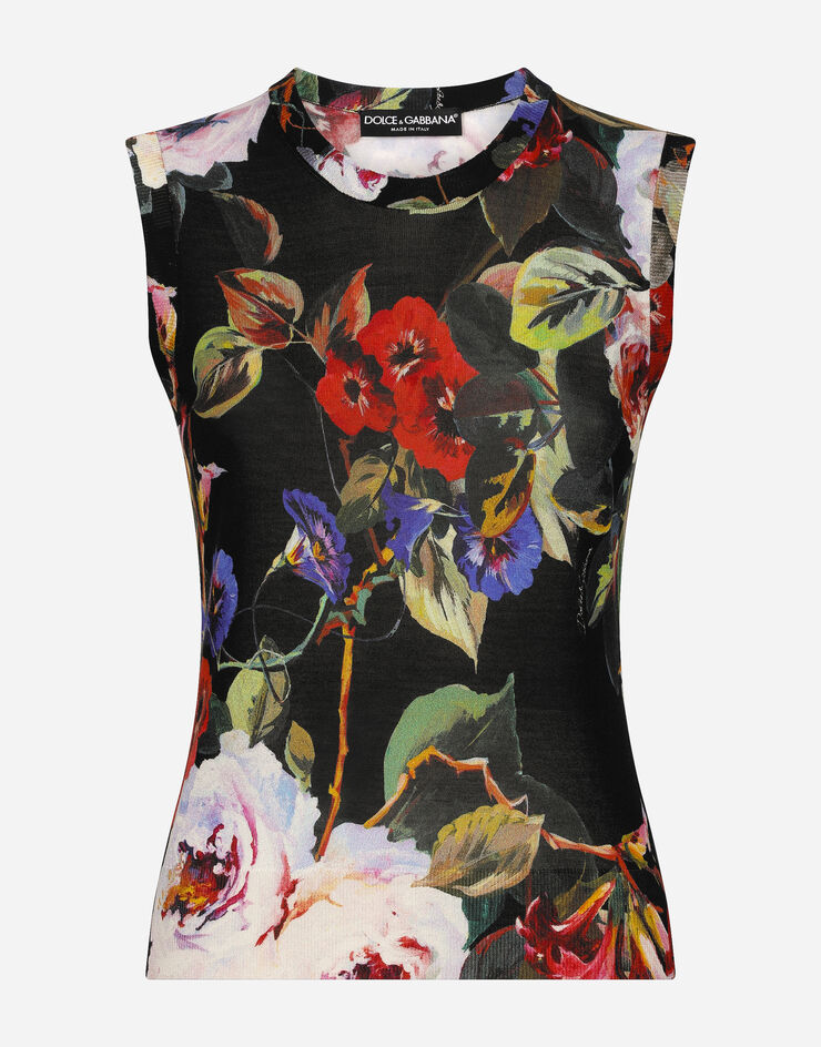 Dolce & Gabbana Silk tank top with rose garden print принт FXT02TJAHJZ