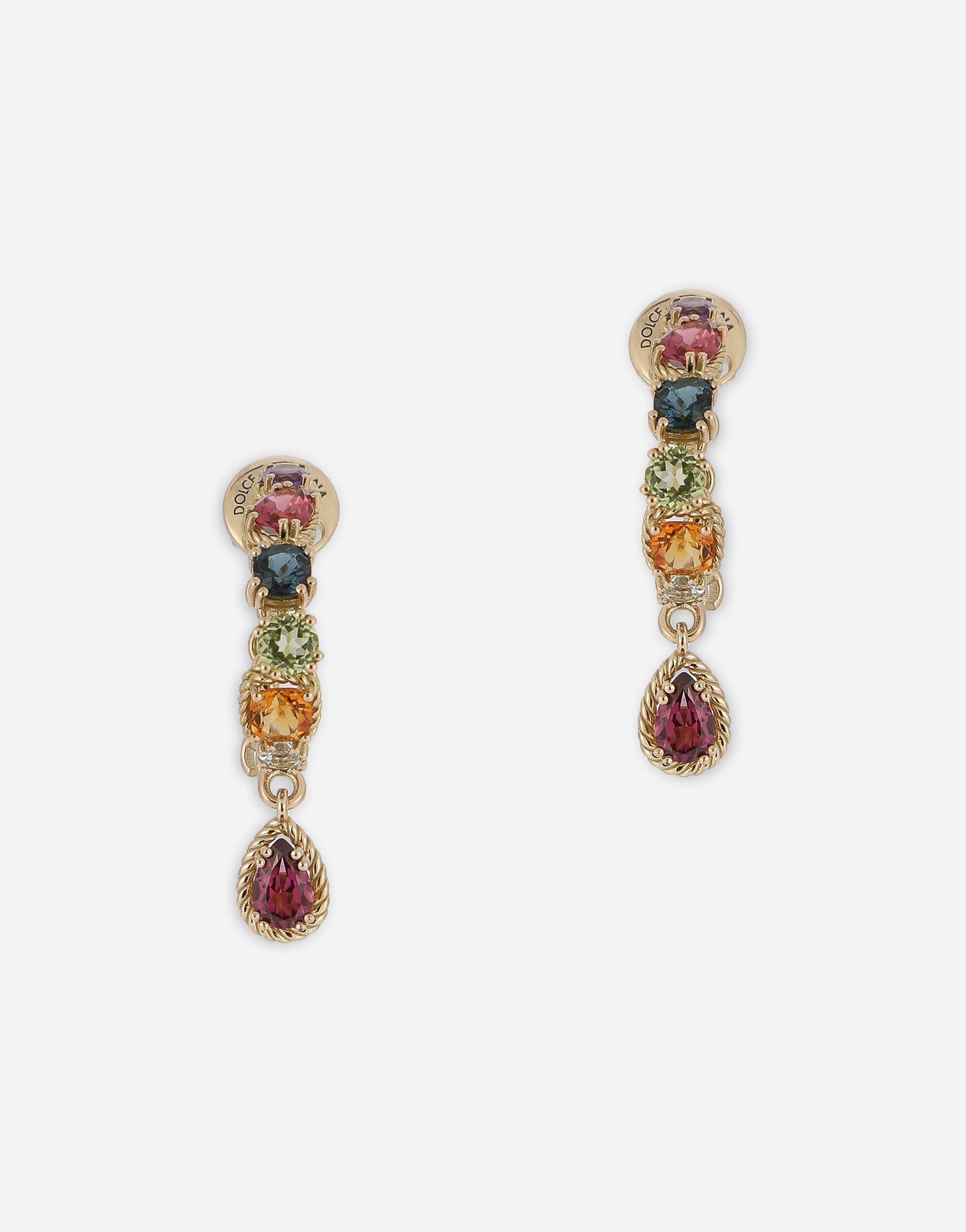 Dolce & Gabbana 18 kt yellow gold pierced earrings  with multicolor fine gemstones White WEQA1GWSPBL