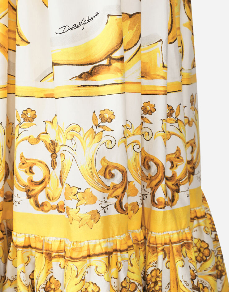 Dolce & Gabbana Vestido corsetero longuette en popelina de algodón con estampado Maiolica Imprima F6AEITHH5A1