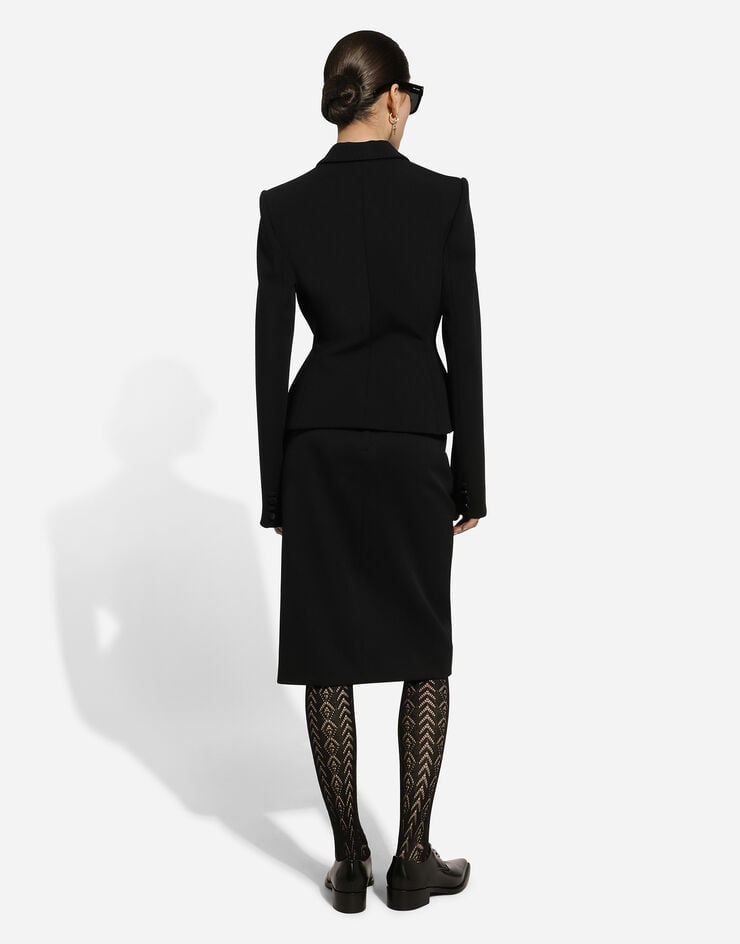 Dolce & Gabbana Calf-length wool gabardine skirt with slit Black F4CXHTFU28J