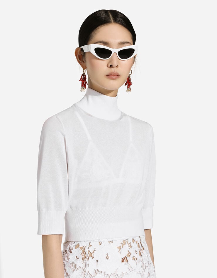 Dolce & Gabbana 丝棉混纺短款针织衫 白 FXW12TJFMEB