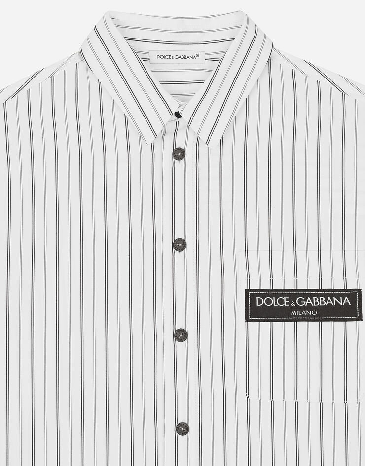 Dolce & Gabbana Camisa de popelina a rayas con etiqueta con logotipo Multicolor L44S18FR5Z7