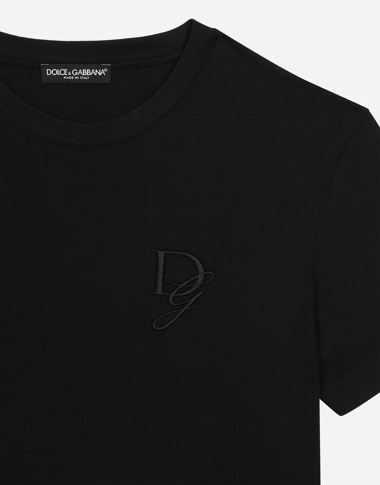 Dolce & Gabbana Jersey round-neck T-shirt with DG embroidery Black G8RN8ZG7N4Q